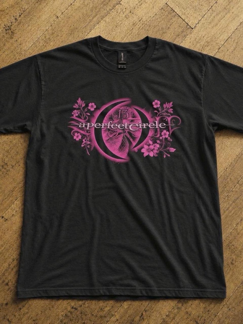 Gildan Black T-Shirt with Pink Floral Band Logo